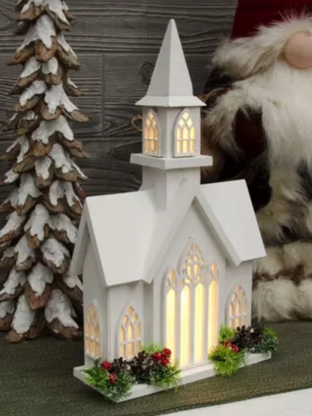 🆕- Christmas Light Up White Wooden Chapel.